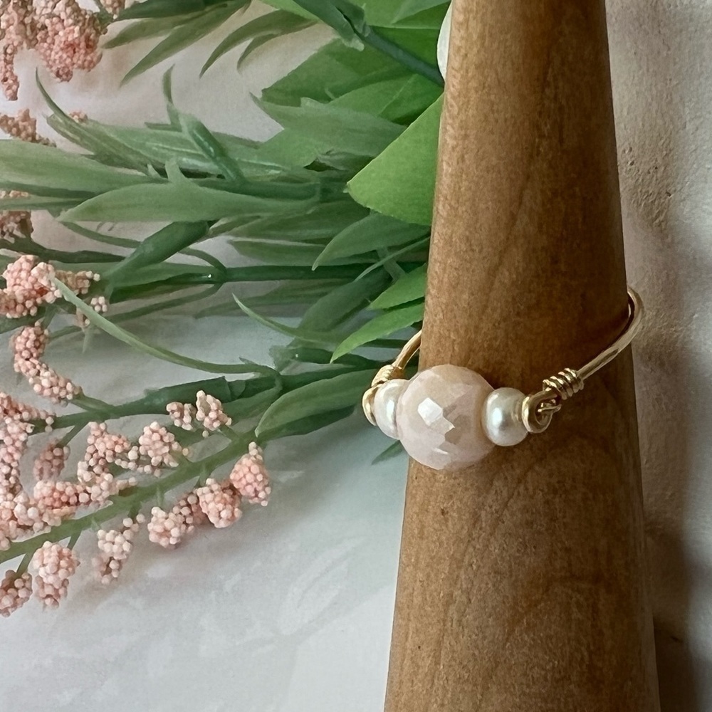 Freshwater Pearls & Pink Glass Beaded 14K Gold Filled Ring